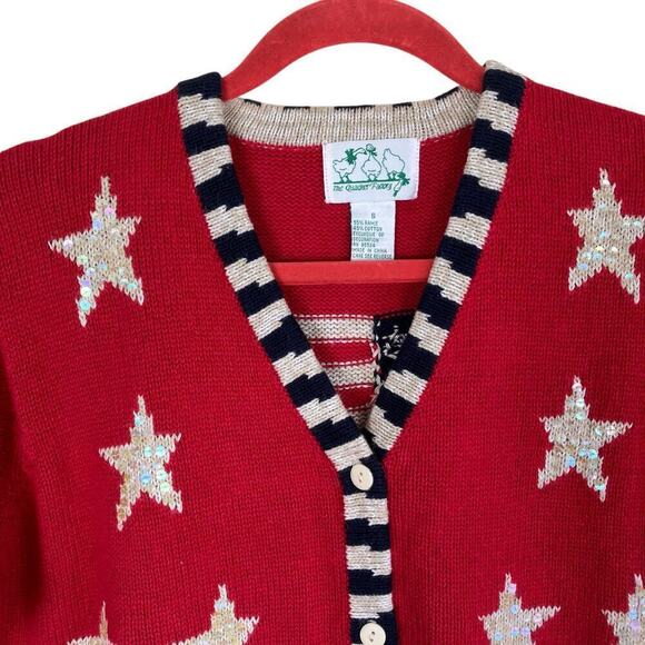 Quacker Factory Vtg USA Flag Short Sleeve Sweater Cardigan Sequins Stars Sz S - Picture 2 of 15